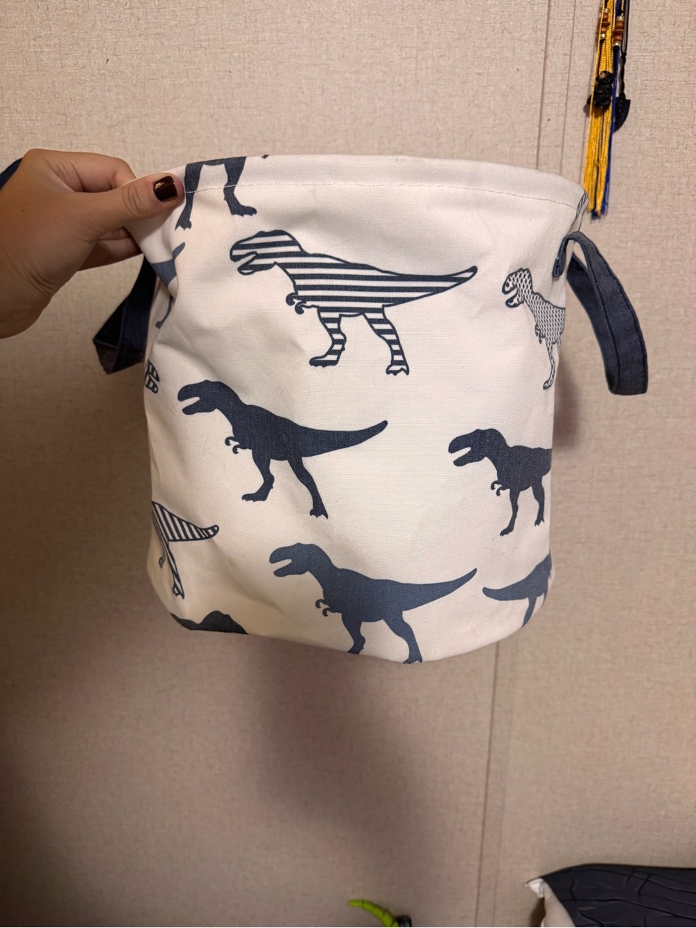 3/$15 Kids Dino Print Storage Basket - Navy on White
